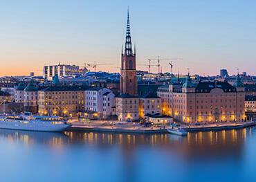 A panoramic view of Stockholm at dusk