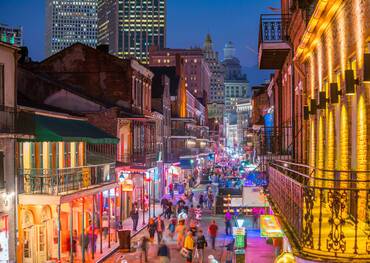 Pubs and bars with neon lights in the French Quarter, New Orleans USA