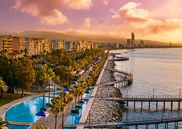 A panoramic view of Limassol at sunset