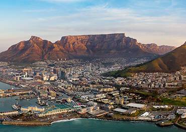 A view of Table Mountain at sunset