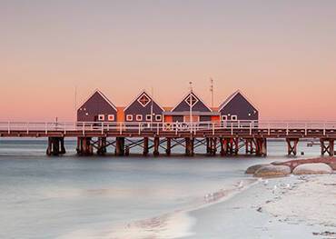 A panoramic view of Busselton at sunset