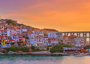 A panoramic view of Kavala at sunset