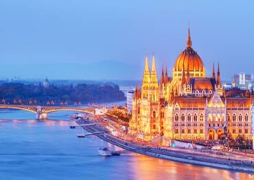 View of Budapest Parliament building next to the River Danube