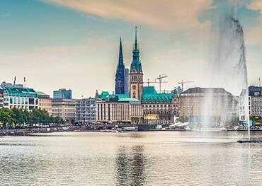 Hamburg cityscape reflected in the water