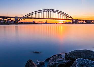 The sun setting over the three bridges of Nijmegen