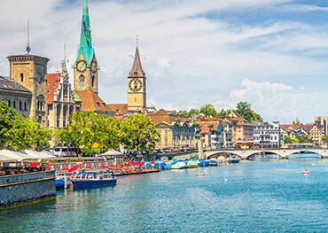 A panoramic view of Zurich from the river