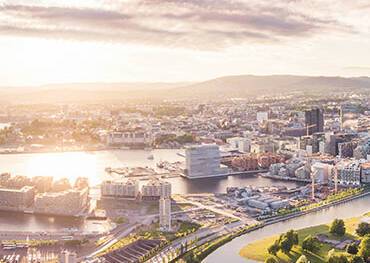 Aerial view of Oslo at sunset