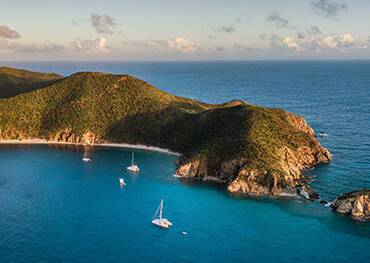 An aerial view of Norman Island in the British Virgin Islands