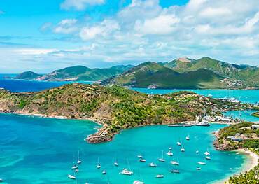 An aerial panoramic view of Antigua