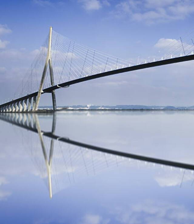 Pont du Normandie reflected in the Seine River at Le Havre