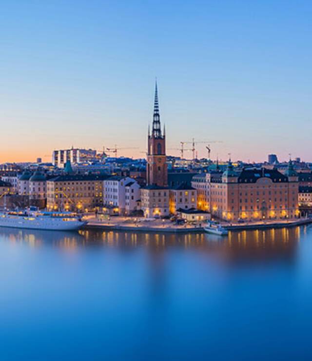 A panoramic view of Stockholm at dusk
