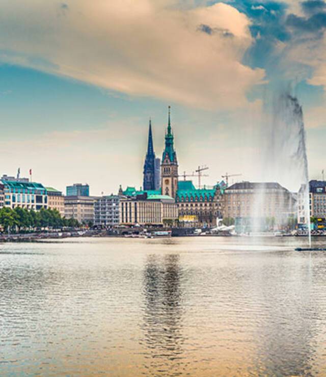 Hamburg cityscape reflected in the water