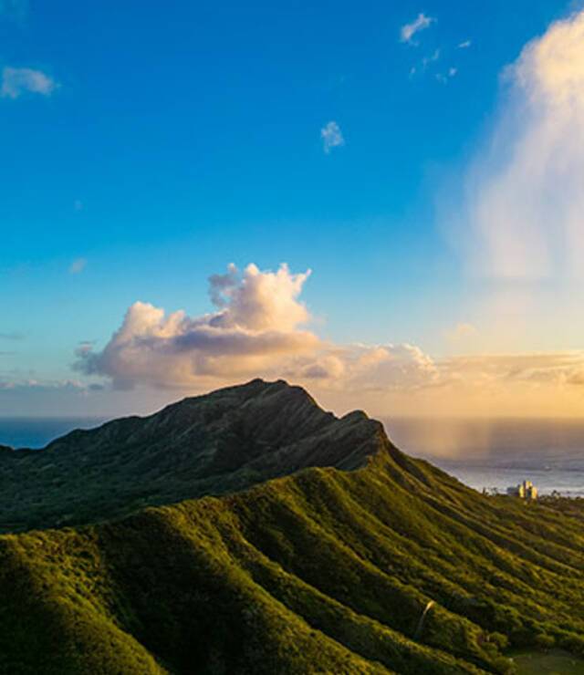 Sunset over Diamond Head in Honolulu, Hawaii