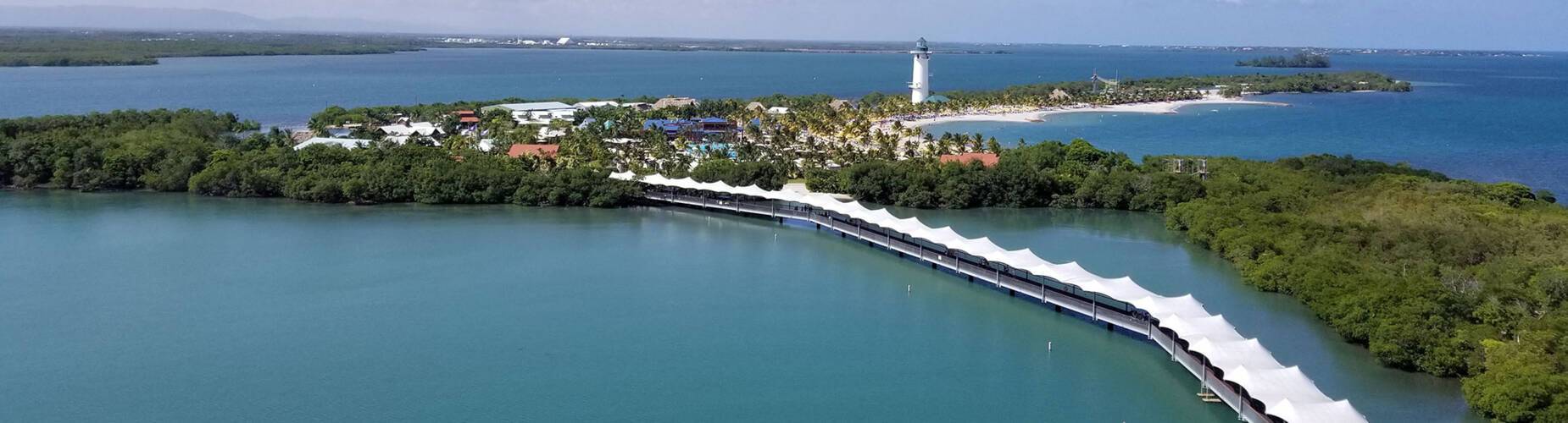 A panoramic view of Harvest Caye