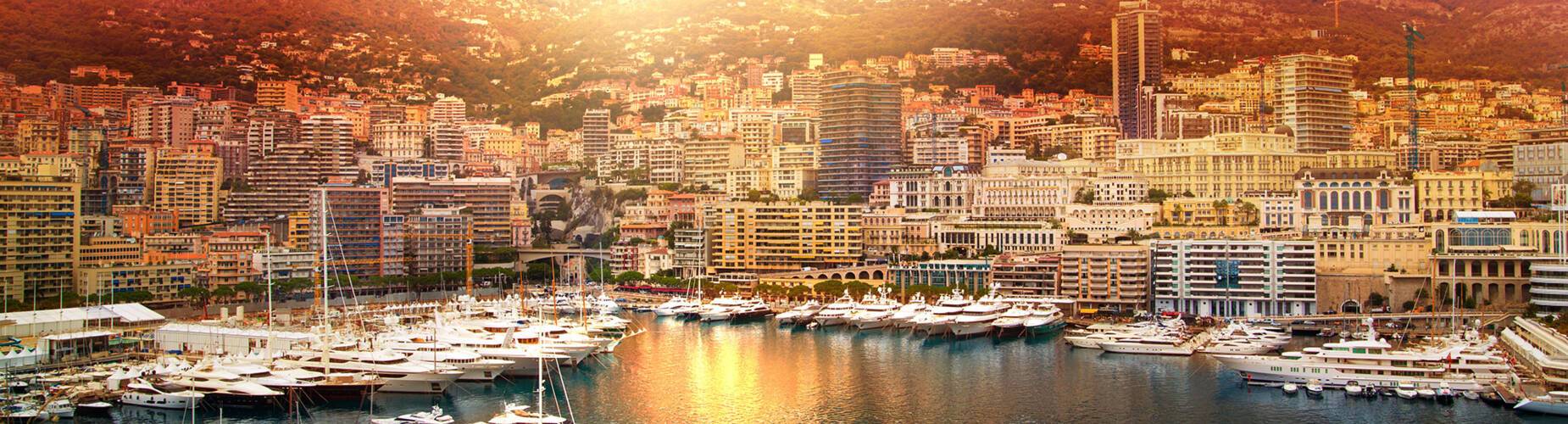 The sun setting over Monte Carlo's harbour