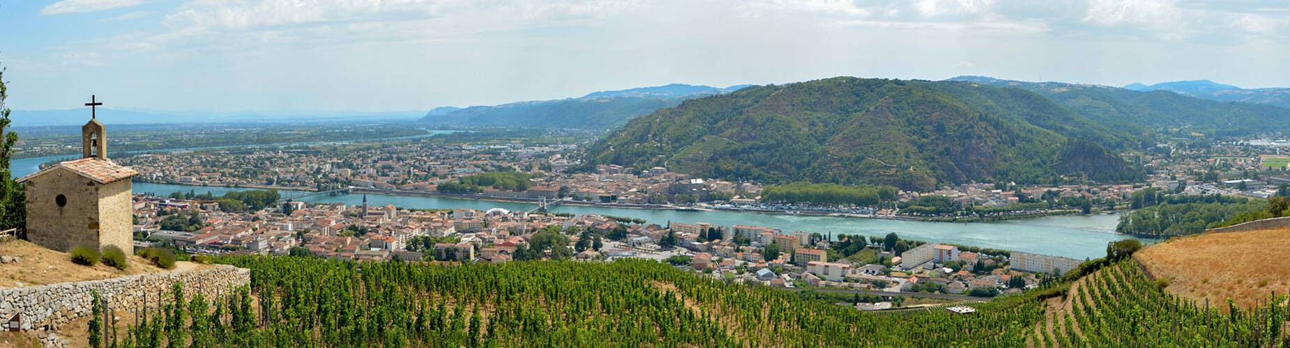 A panoramic view of Tain l'Hermitage and Tournon-sur-Rhône
