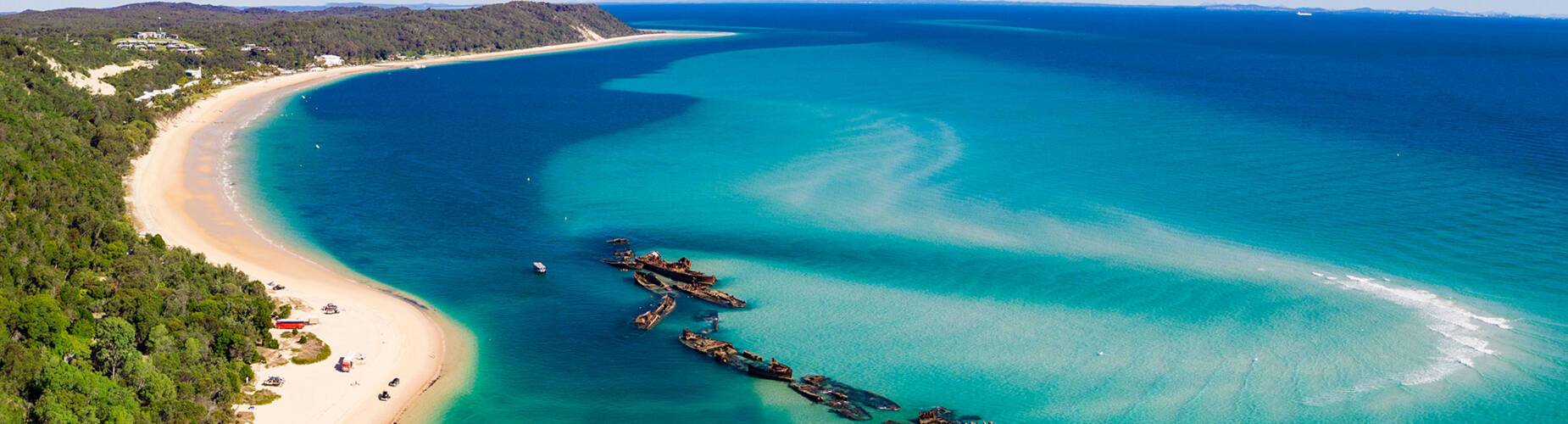 An aerial view of shipwrecks at Moreton Island