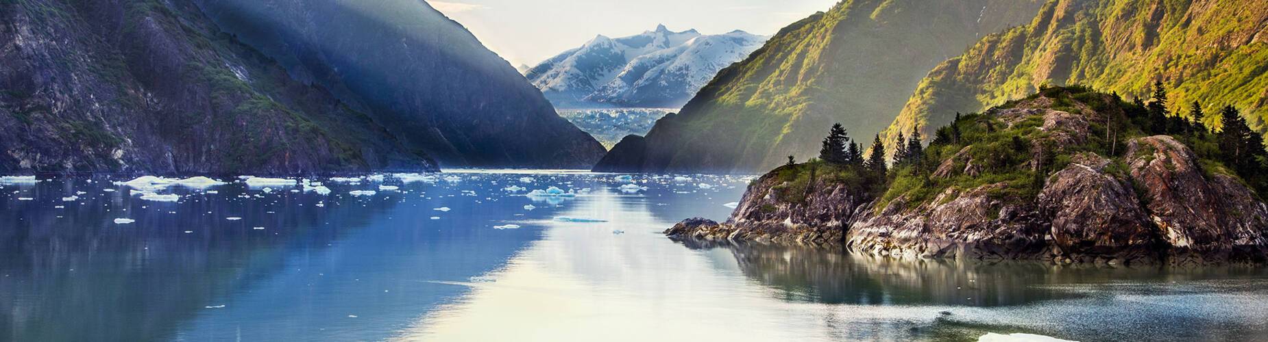A panoramic view of Tracy Arm Fjord