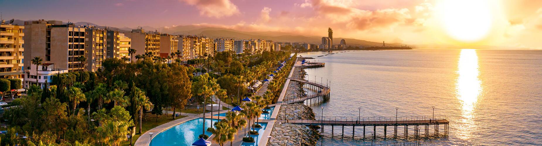 A panoramic view of Limassol at sunset