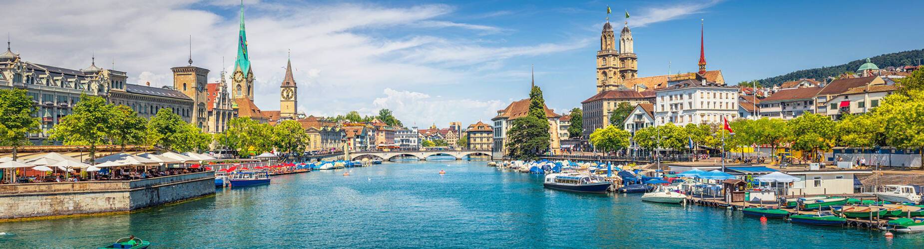 A panoramic view of Zurich from the river