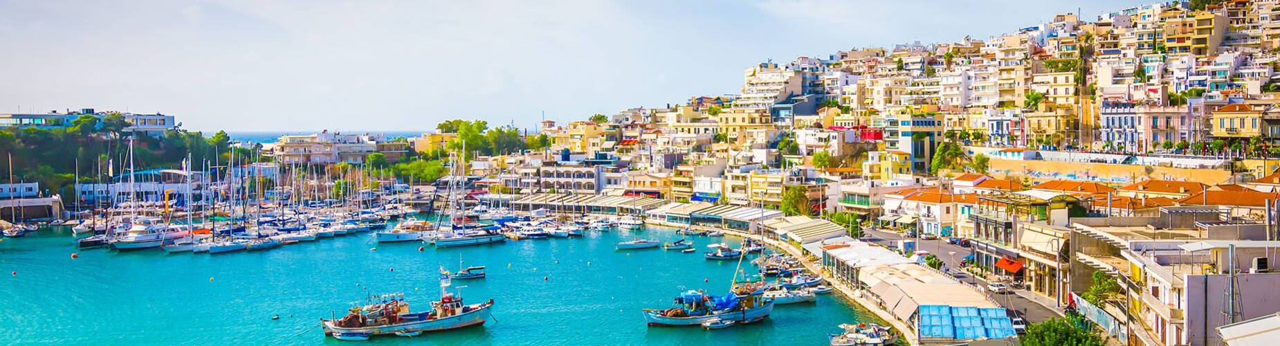 A panoramic view of Mikrolimano along the marina in Piraeus