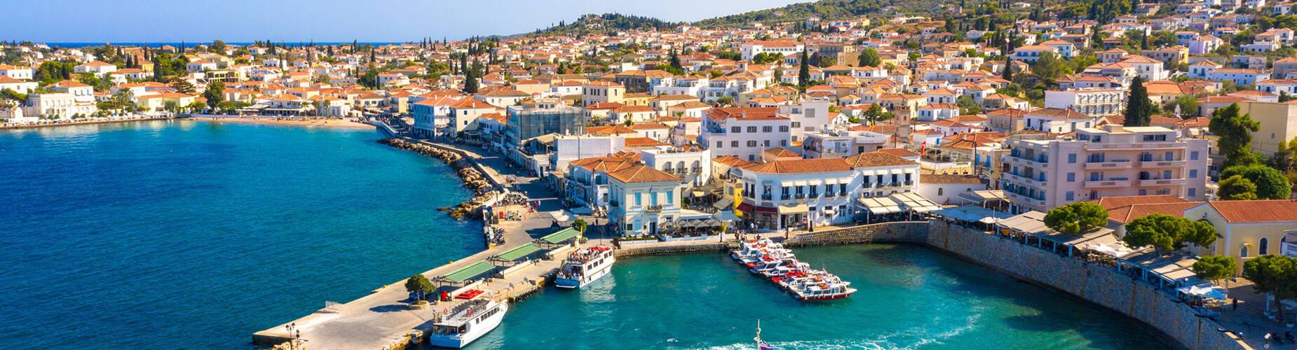 A panoramic aerial view of Spetsai