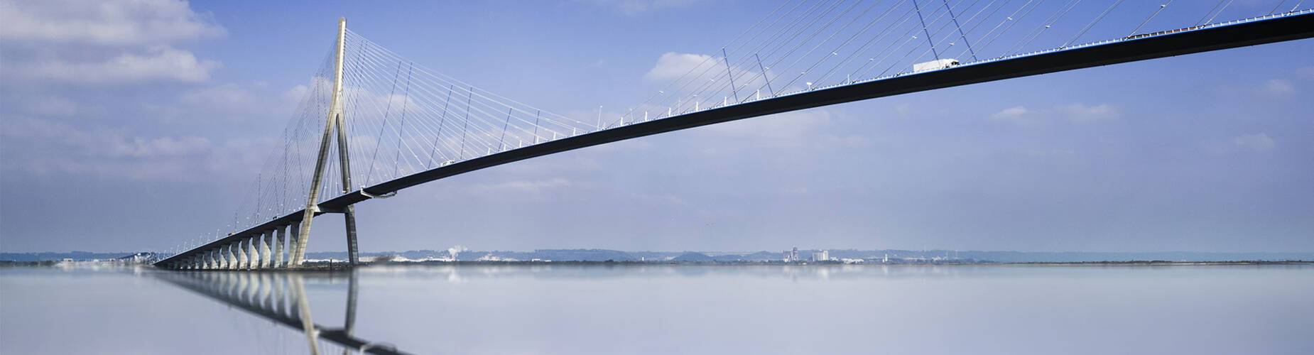 Pont du Normandie reflected in the Seine River at Le Havre
