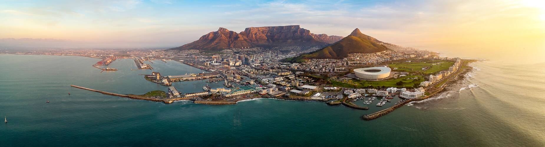 A view of Table Mountain at sunset