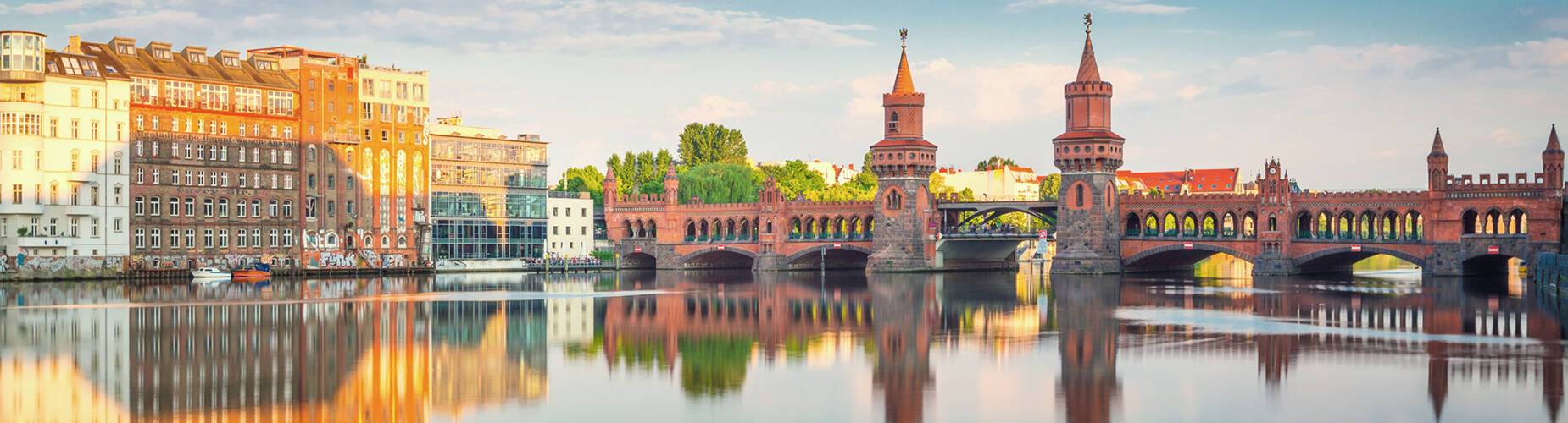 Berlin cityscape reflected in water