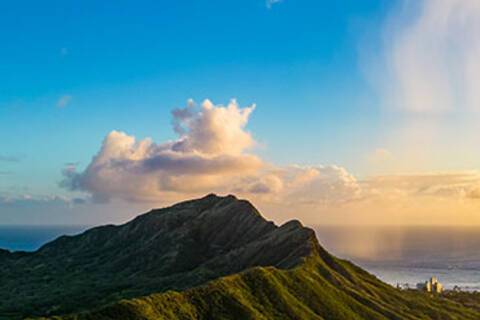 Sunset over Diamond Head in Honolulu, Hawaii