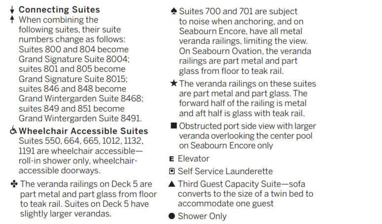 Seabourn Ovation deck plan legend