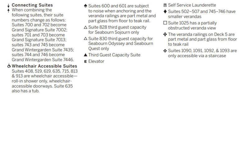 Seabourn Sojourn deck plan legend